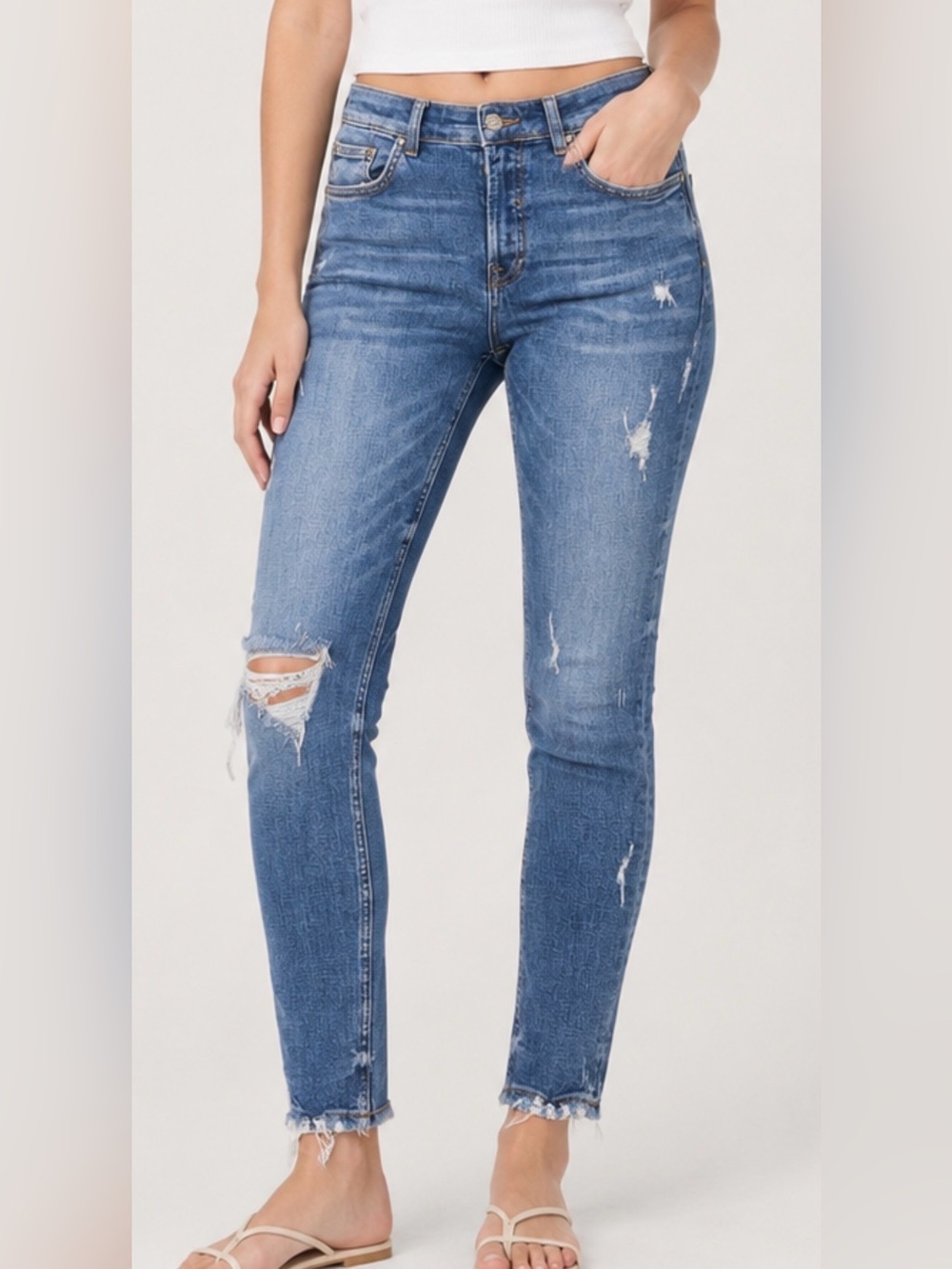 Zara Distressed Slim Skinny Jeans Size 34 Blue Denim
